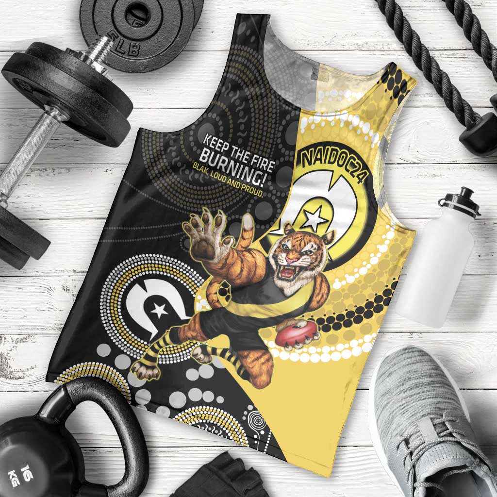 Custom AFL Richmond NAIDOC Week Men Tank Top Keep The Fire Burning Indigenous Art - Vibe Hoodie Shop