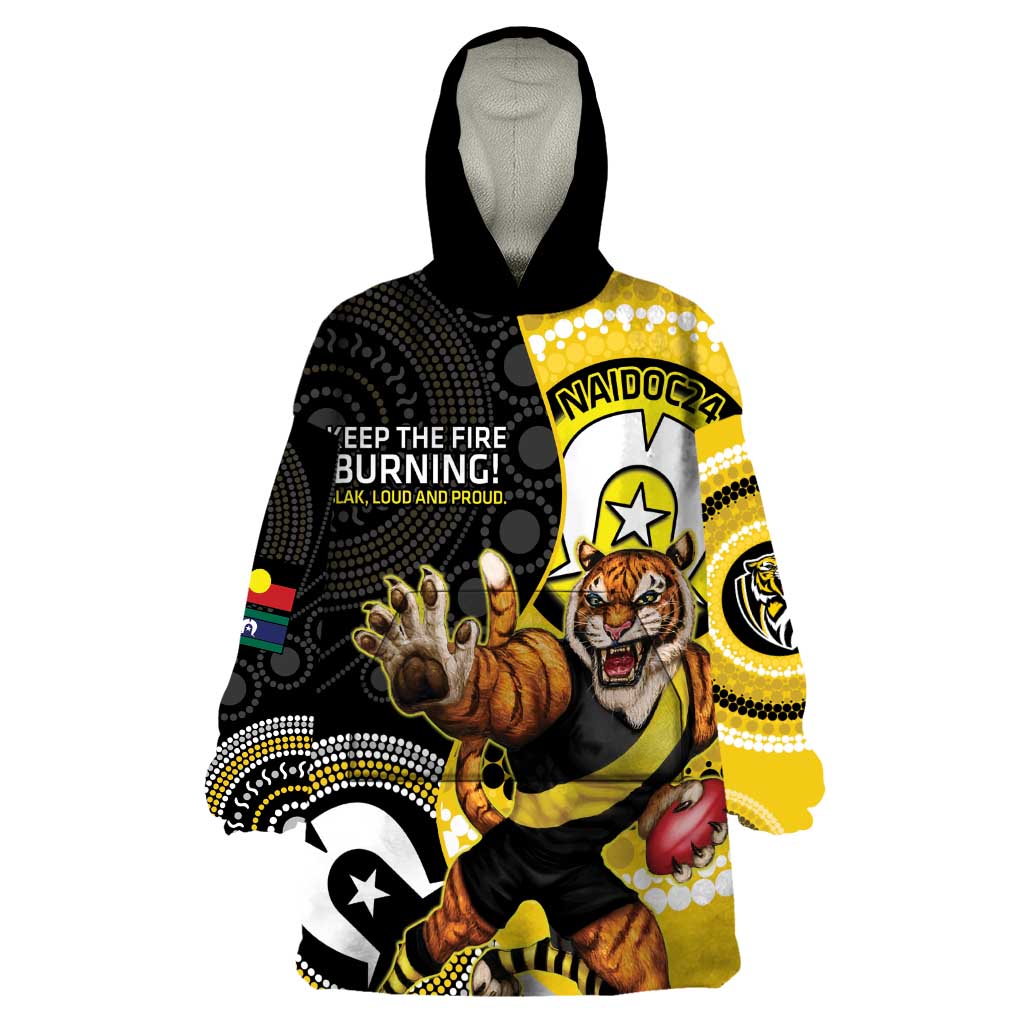 Custom AFL Richmond NAIDOC Week Wearable Blanket Hoodie Keep The Fire Burning Indigenous Art - Vibe Hoodie Shop