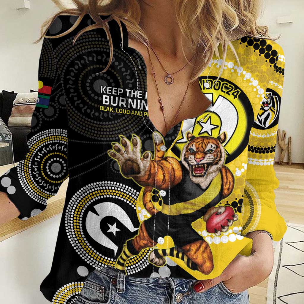 Custom AFL Richmond NAIDOC Week Women Casual Shirt Keep The Fire Burning Indigenous Art - Vibe Hoodie Shop