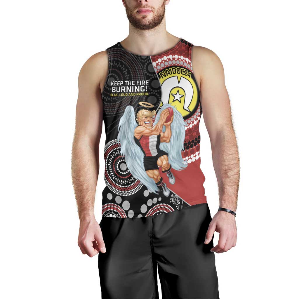 Custom AFL St Kilda NAIDOC Week Men Tank Top Keep The Fire Burning Indigenous Art - Vibe Hoodie Shop