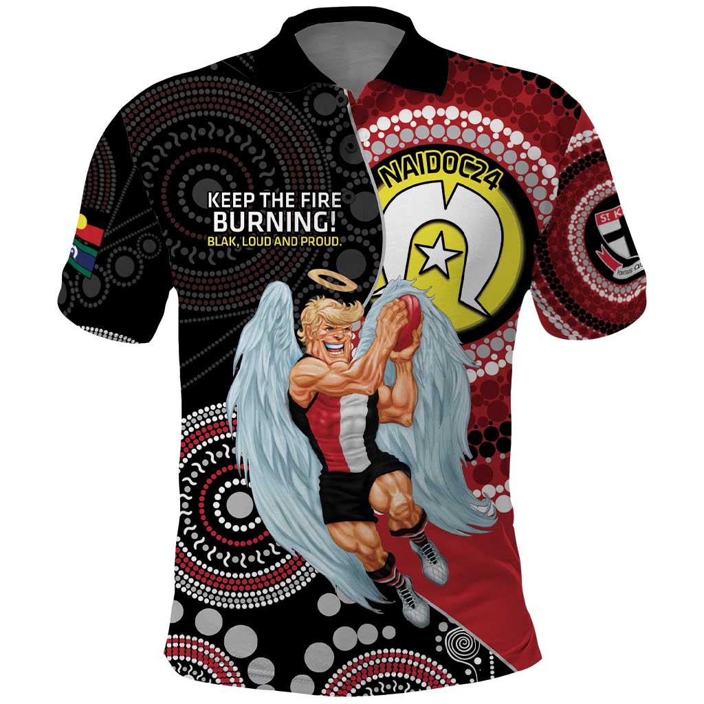 Custom AFL St Kilda NAIDOC Week Polo Shirt Keep The Fire Burning Indigenous Art - Vibe Hoodie Shop