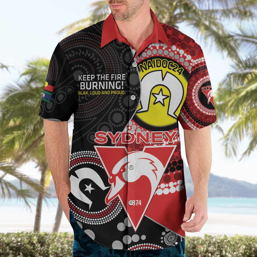 Custom AFL Swans NAIDOC Week Hawaiian Shirt Keep The Fire Burning Indigenous Art - Vibe Hoodie Shop