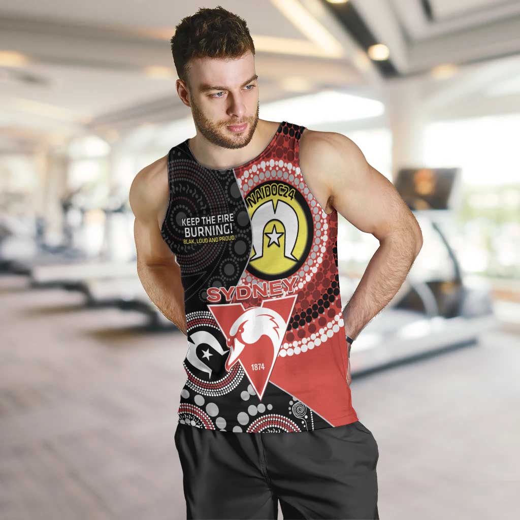 Custom AFL Swans NAIDOC Week Men Tank Top Keep The Fire Burning Indigenous Art - Vibe Hoodie Shop