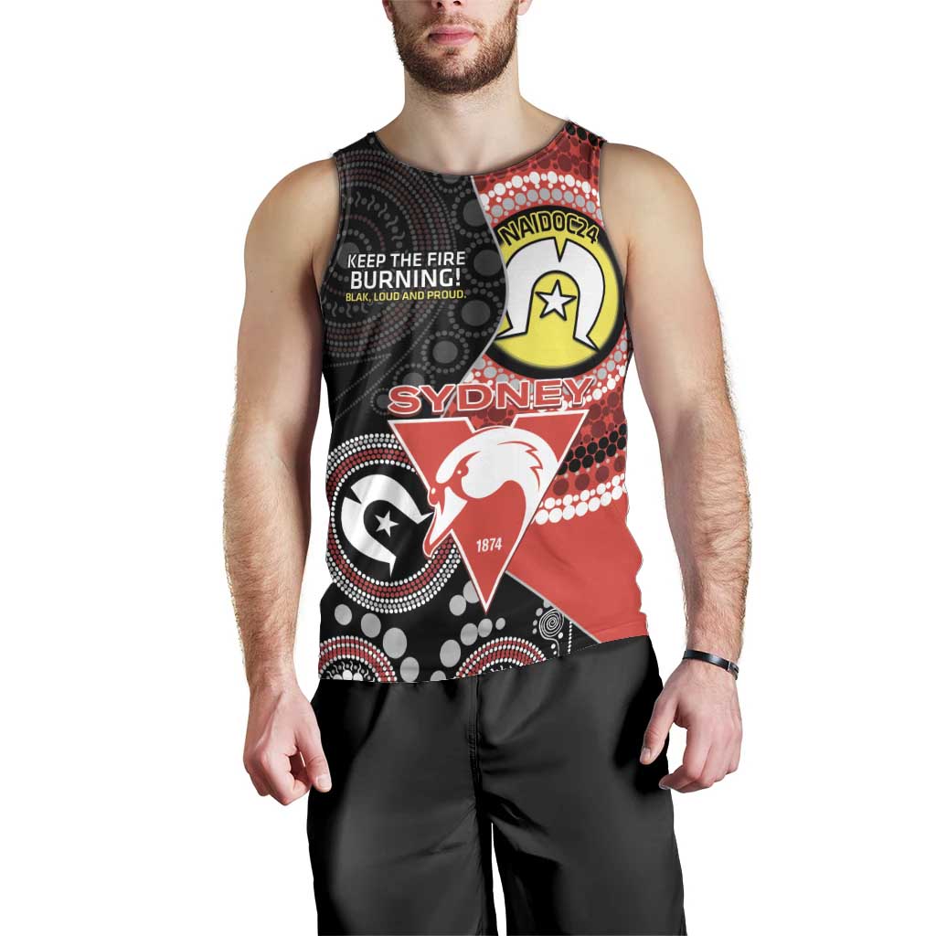 Custom AFL Swans NAIDOC Week Men Tank Top Keep The Fire Burning Indigenous Art - Vibe Hoodie Shop