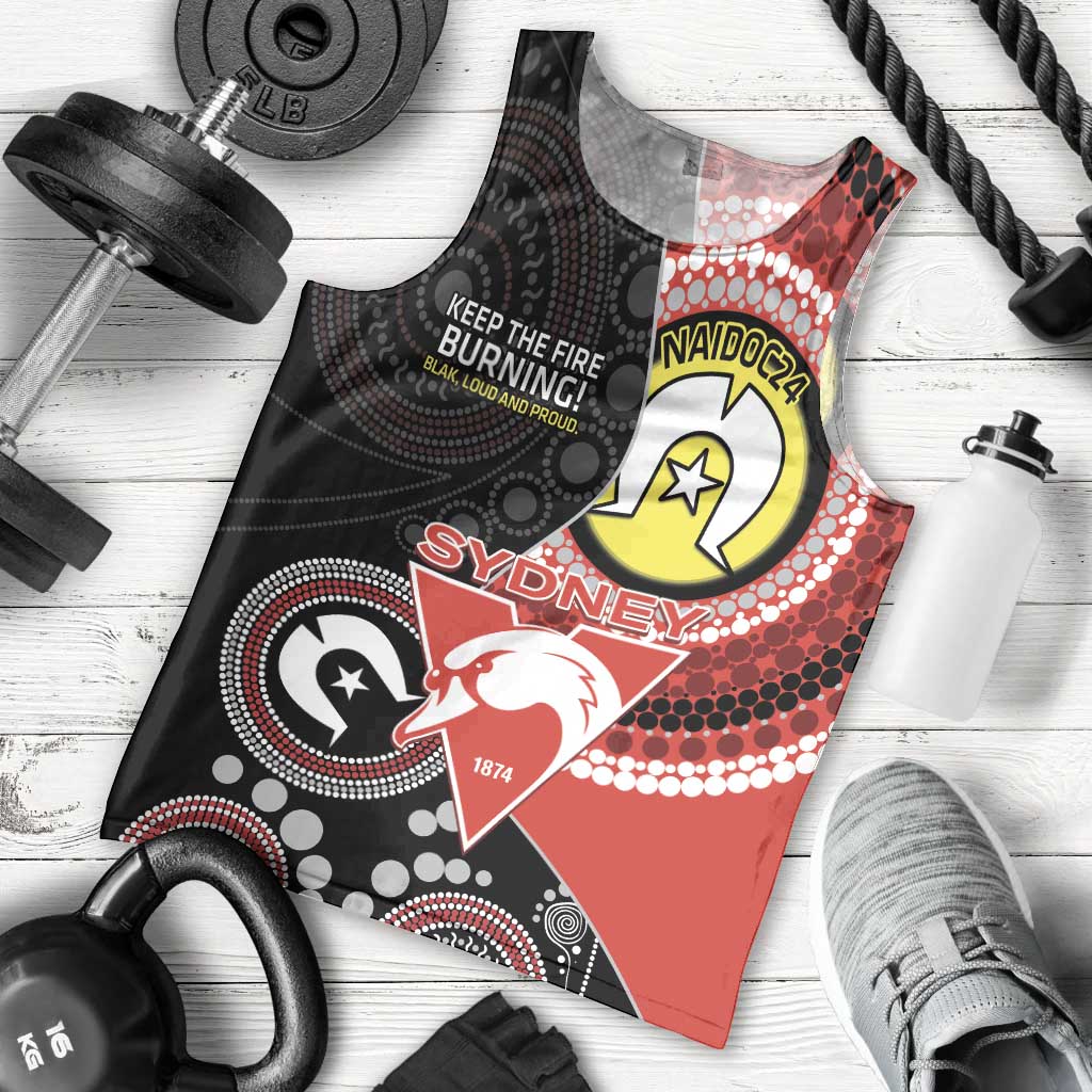 Custom AFL Swans NAIDOC Week Men Tank Top Keep The Fire Burning Indigenous Art - Vibe Hoodie Shop