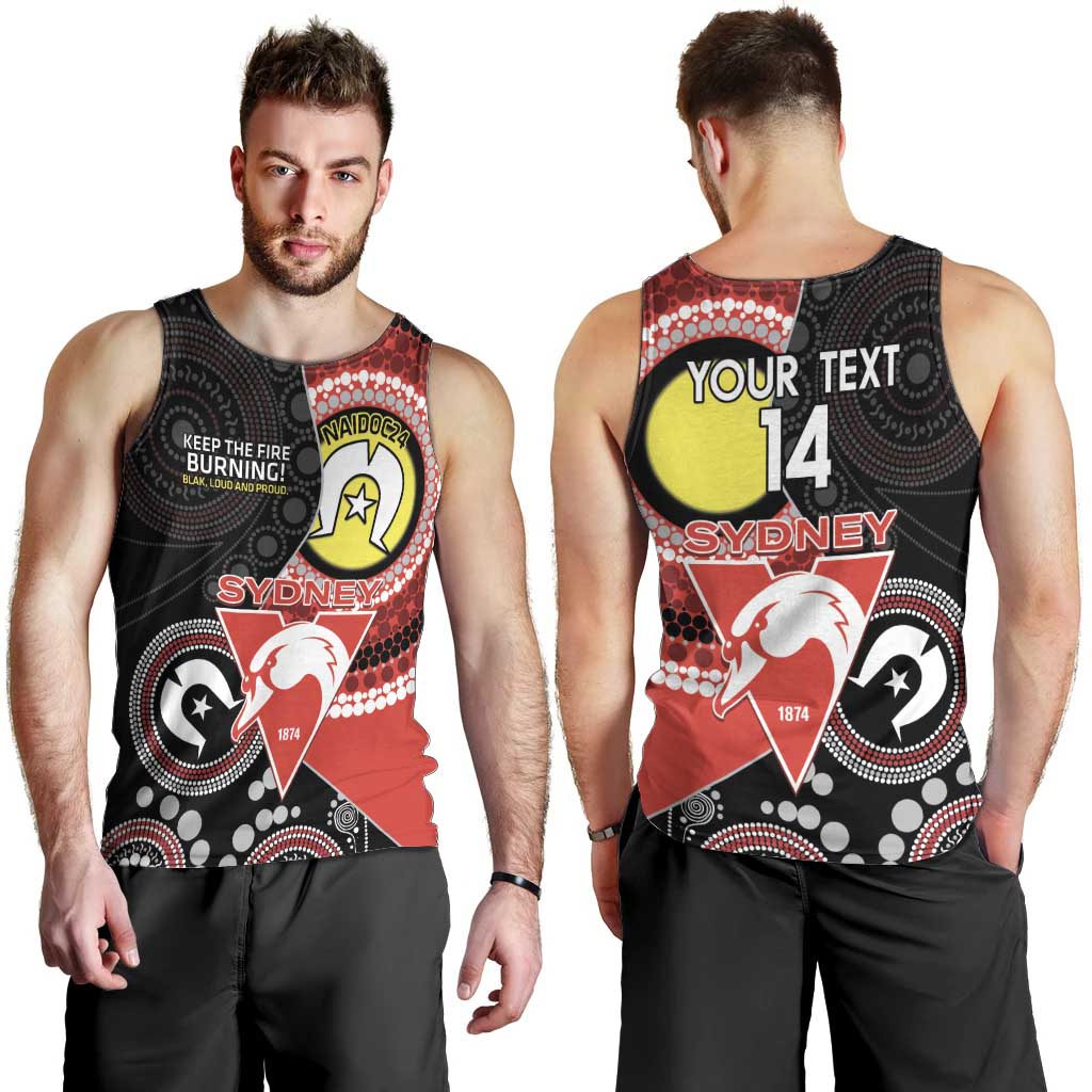 Custom AFL Swans NAIDOC Week Men Tank Top Keep The Fire Burning Indigenous Art - Vibe Hoodie Shop