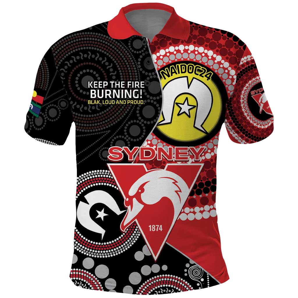 Custom AFL Swans NAIDOC Week Polo Shirt Keep The Fire Burning Indigenous Art - Vibe Hoodie Shop