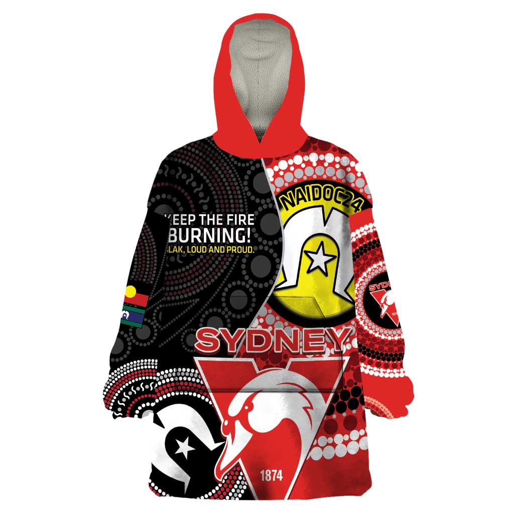 Custom AFL Swans NAIDOC Week Wearable Blanket Hoodie Keep The Fire Burning Indigenous Art - Vibe Hoodie Shop