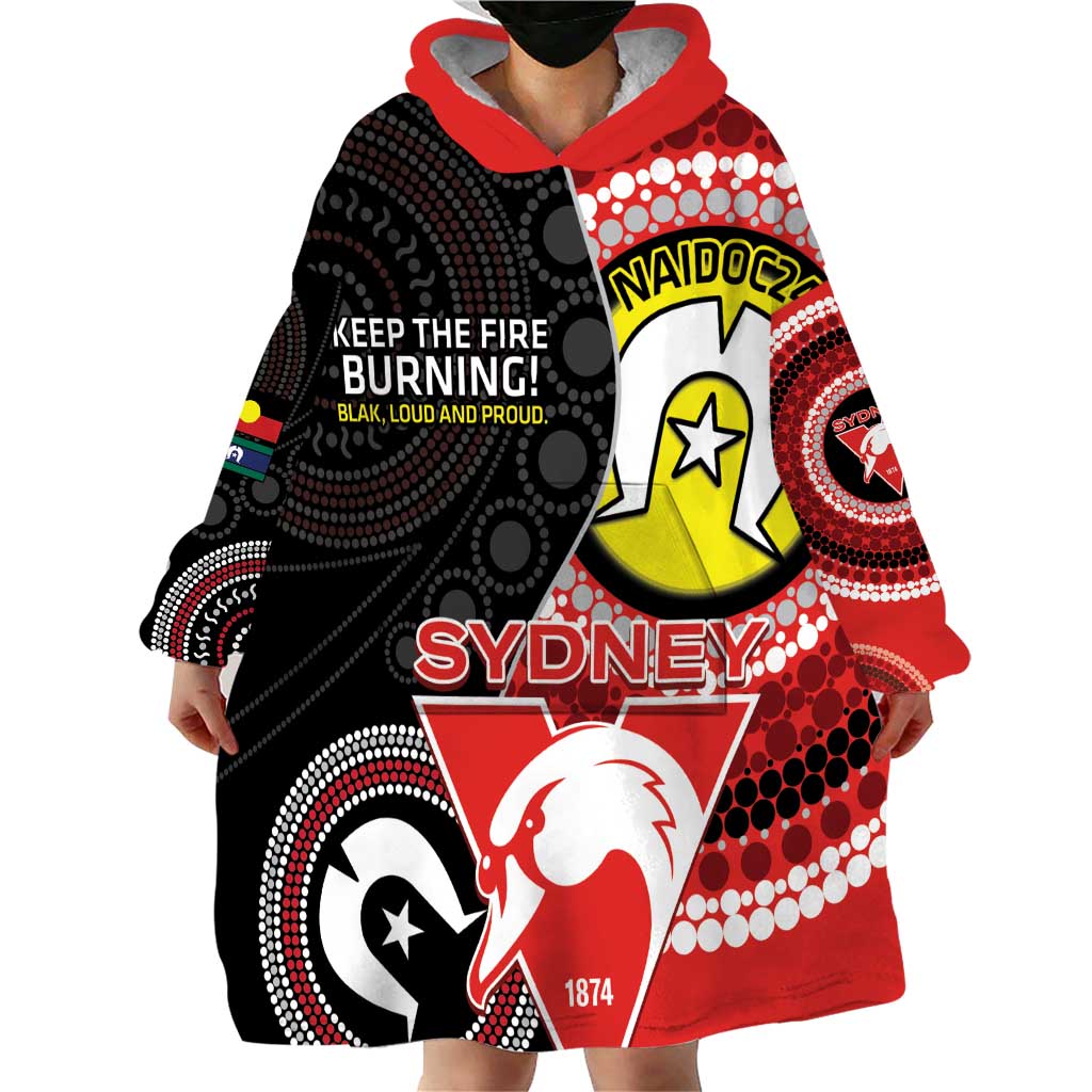 Custom AFL Swans NAIDOC Week Wearable Blanket Hoodie Keep The Fire Burning Indigenous Art - Vibe Hoodie Shop