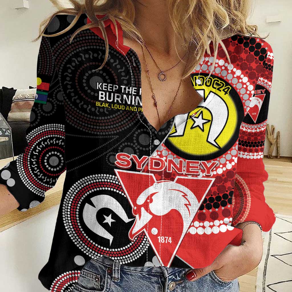 Custom AFL Swans NAIDOC Week Women Casual Shirt Keep The Fire Burning Indigenous Art - Vibe Hoodie Shop