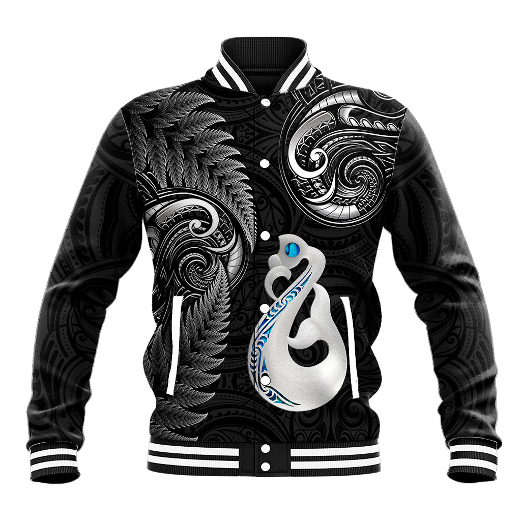 Personalised New Zealand Baseball Jacket Aotearoa Silver Fern With Manaia Maori Unique Black - Vibe Hoodie Shop