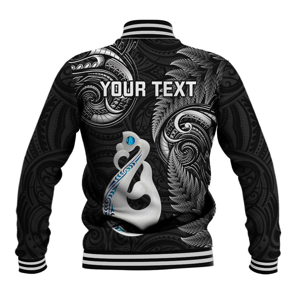 Personalised New Zealand Baseball Jacket Aotearoa Silver Fern With Manaia Maori Unique Black - Vibe Hoodie Shop