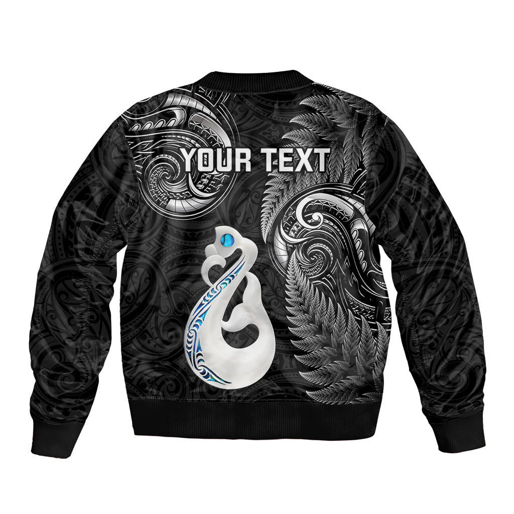 Personalised New Zealand Bomber Jacket Aotearoa Silver Fern With Manaia Maori Unique Black - Vibe Hoodie Shop