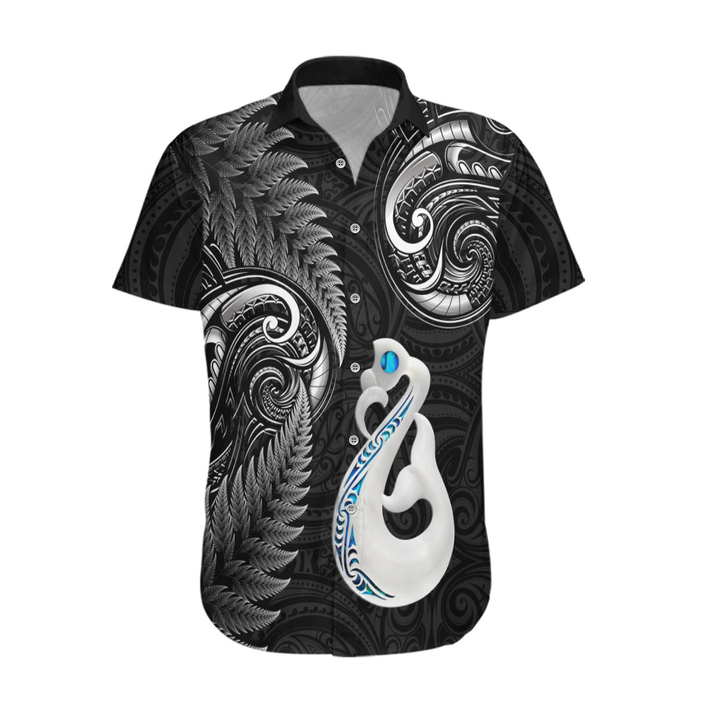 Personalised New Zealand Hawaiian Shirt Aotearoa Silver Fern With Manaia Maori Unique Black - Vibe Hoodie Shop