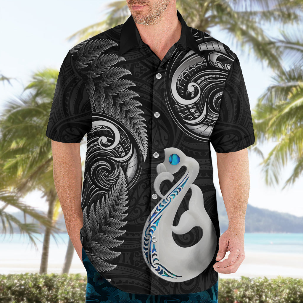 Personalised New Zealand Hawaiian Shirt Aotearoa Silver Fern With Manaia Maori Unique Black - Vibe Hoodie Shop