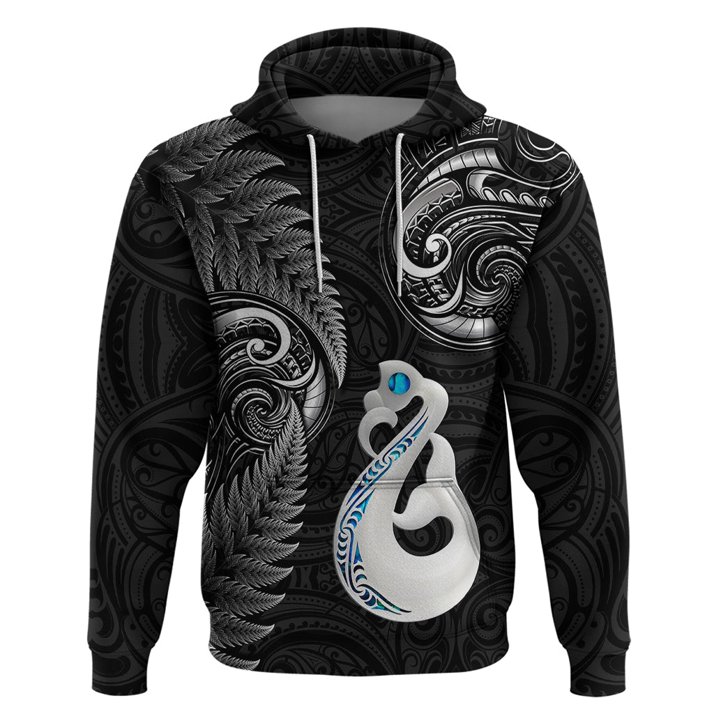 Personalised New Zealand Hoodie Aotearoa Silver Fern With Manaia Maori Unique Black - Vibe Hoodie Shop