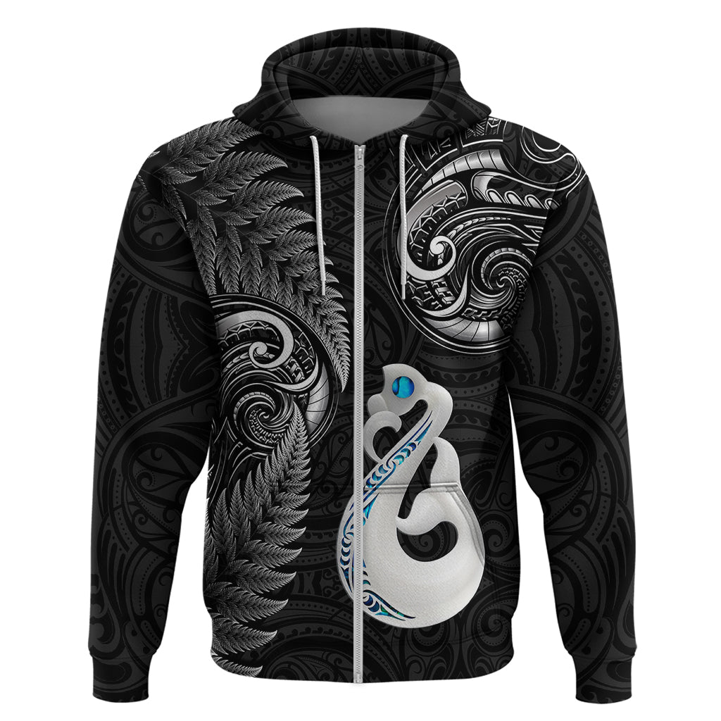 Personalised New Zealand Hoodie Aotearoa Silver Fern With Manaia Maori Unique Black - Vibe Hoodie Shop