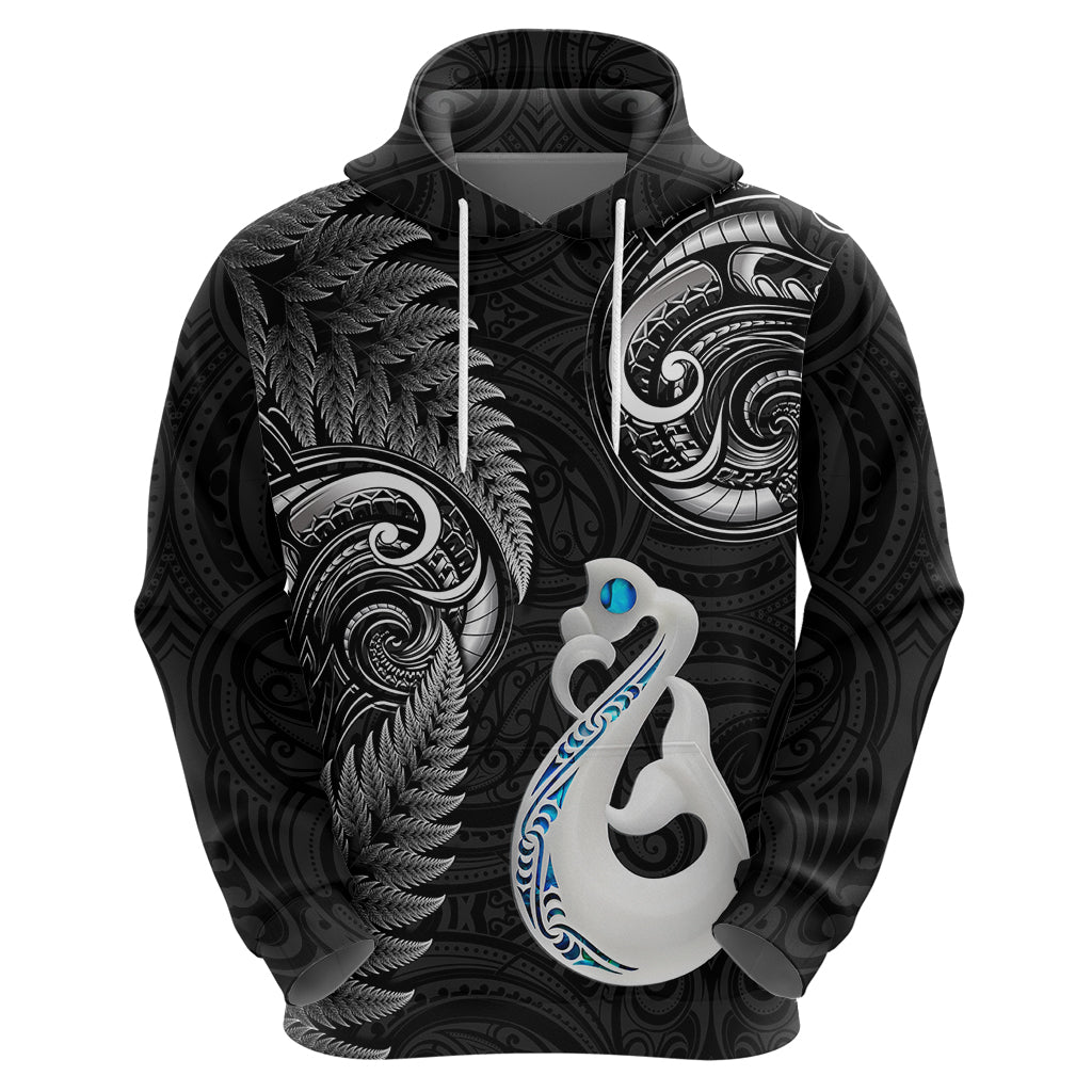 Personalised New Zealand Hoodie Aotearoa Silver Fern With Manaia Maori Unique Black - Vibe Hoodie Shop