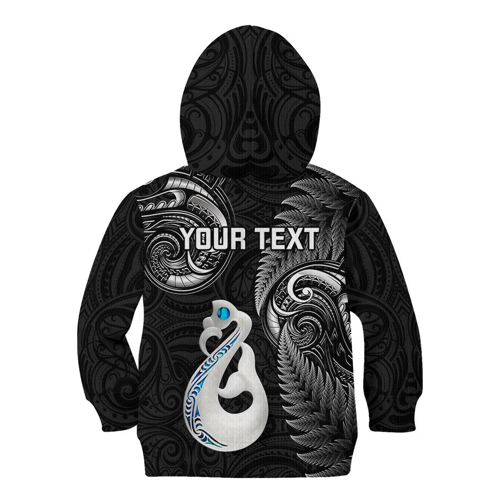 Personalised New Zealand Kid Hoodie Aotearoa Silver Fern With Manaia Maori Unique Black - Vibe Hoodie Shop