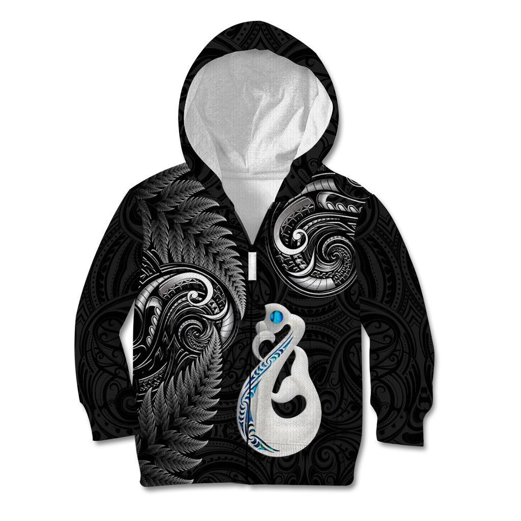 Personalised New Zealand Kid Hoodie Aotearoa Silver Fern With Manaia Maori Unique Black - Vibe Hoodie Shop