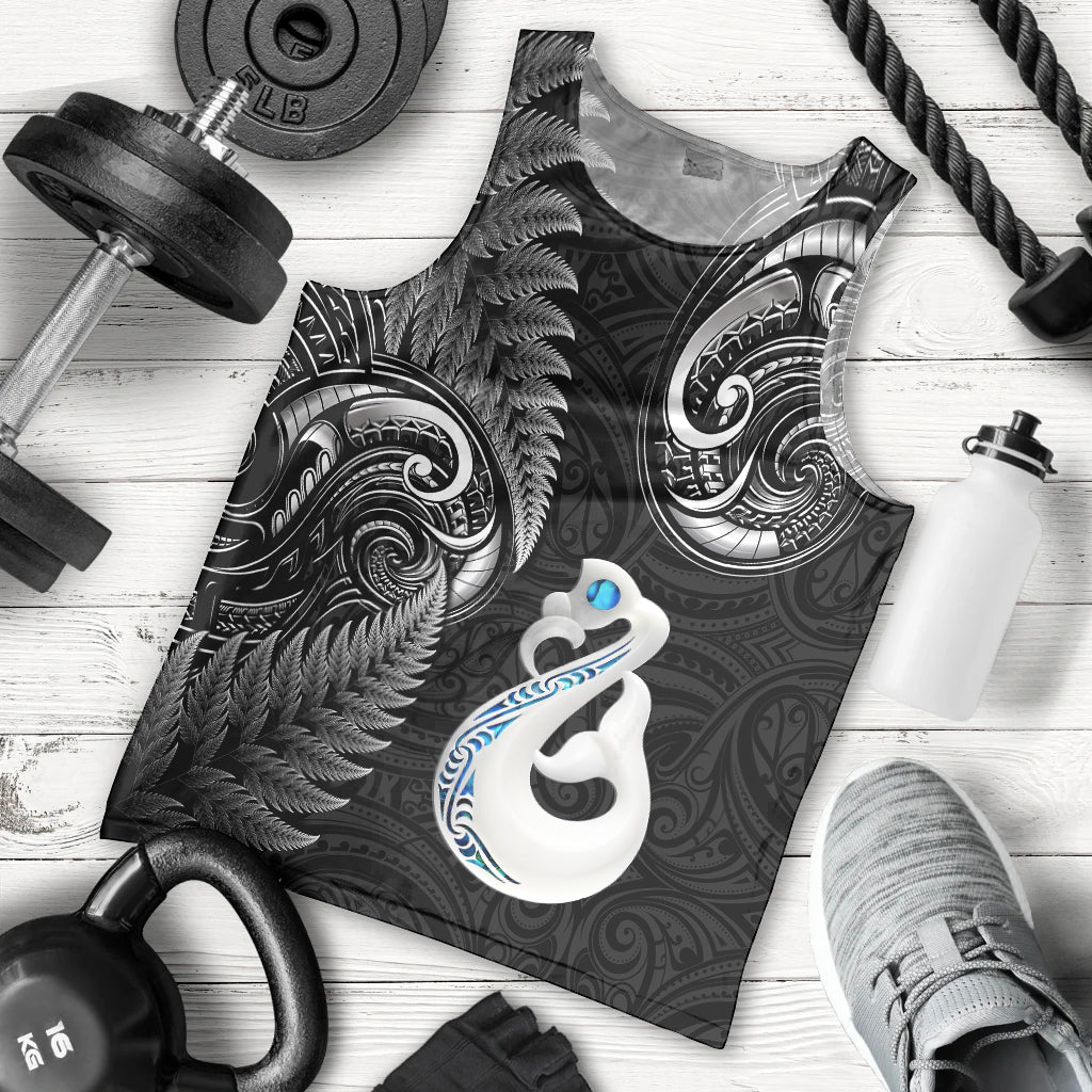 Personalised New Zealand Men Tank Top Aotearoa Silver Fern With Manaia Maori Unique Black - Vibe Hoodie Shop