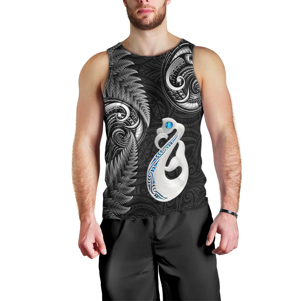 Personalised New Zealand Men Tank Top Aotearoa Silver Fern With Manaia Maori Unique Black - Vibe Hoodie Shop