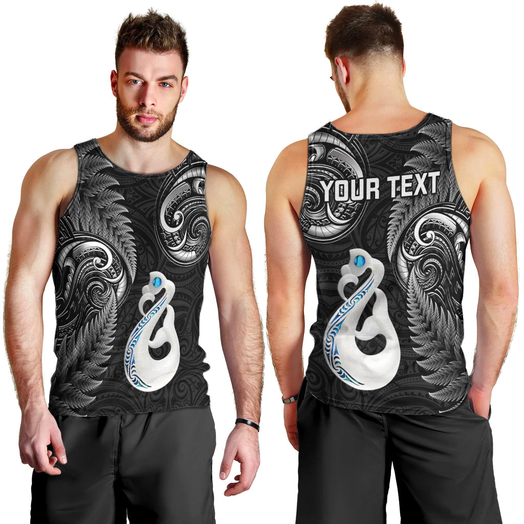 Personalised New Zealand Men Tank Top Aotearoa Silver Fern With Manaia Maori Unique Black - Vibe Hoodie Shop