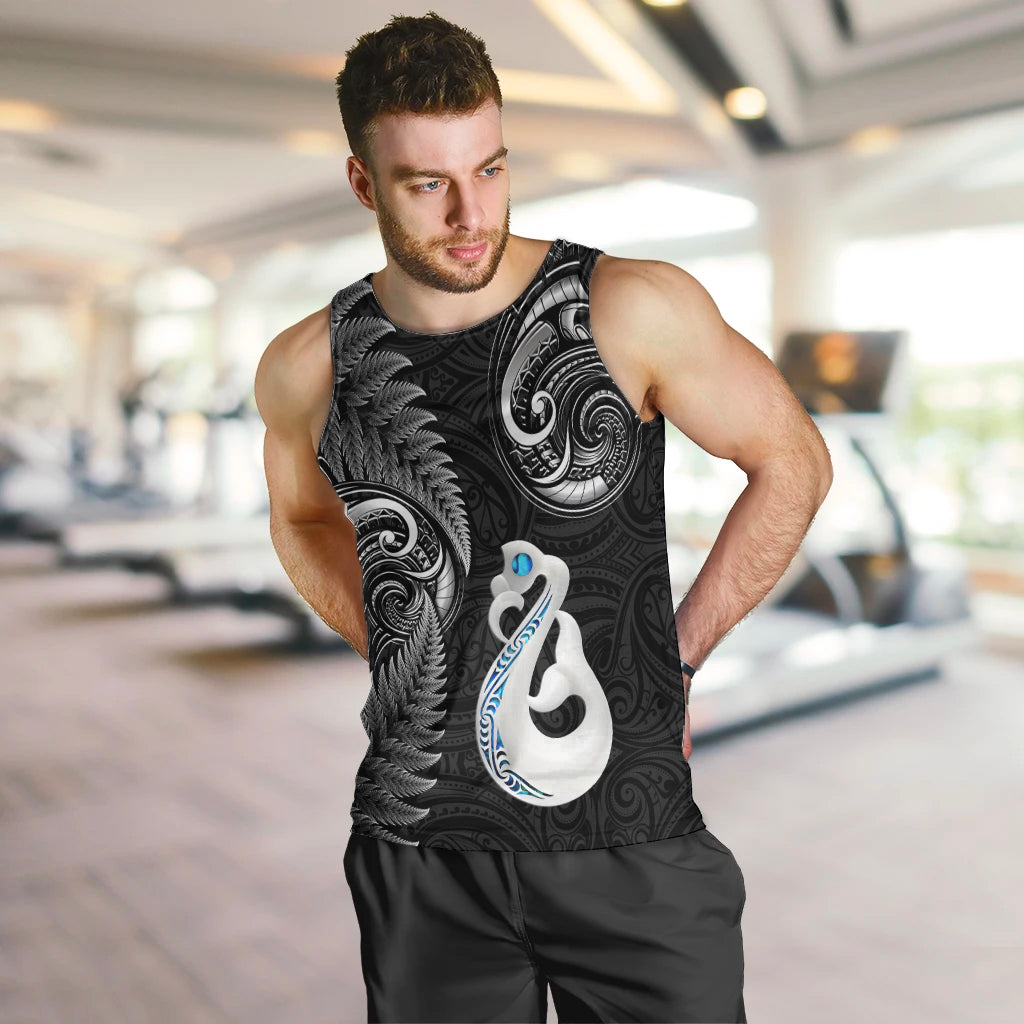 Personalised New Zealand Men Tank Top Aotearoa Silver Fern With Manaia Maori Unique Black - Vibe Hoodie Shop