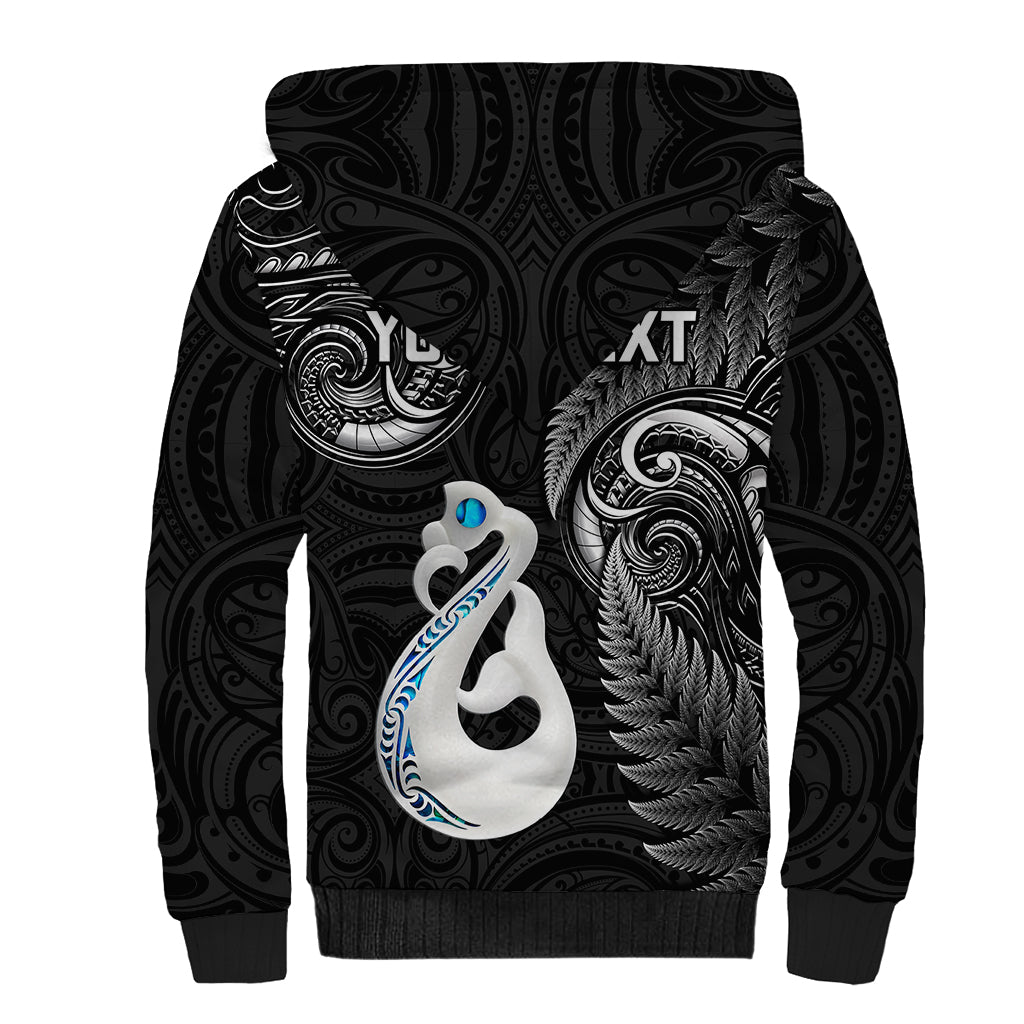 Personalised New Zealand Sherpa Hoodie Aotearoa Silver Fern With Manaia Maori Unique Black - Vibe Hoodie Shop