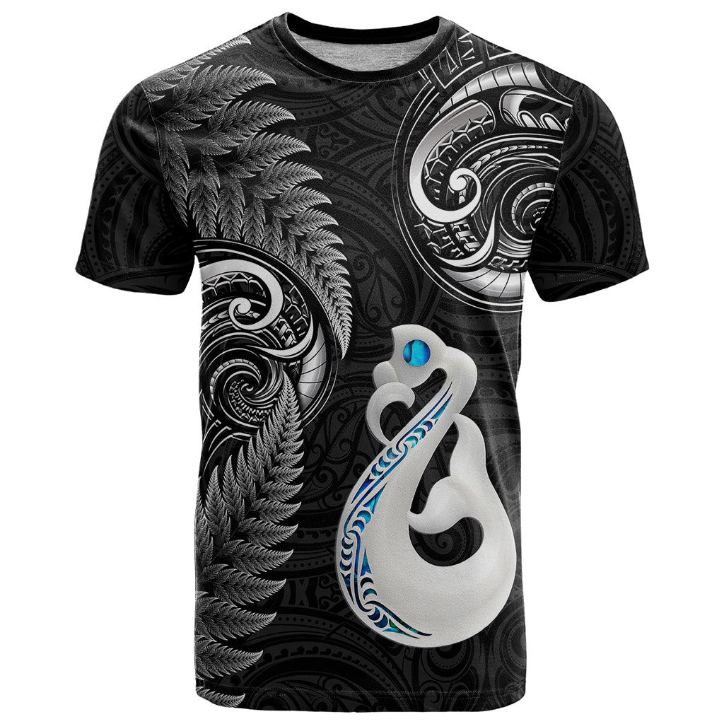 Personalised New Zealand T Shirt Aotearoa Silver Fern With Manaia Maori Unique Black - Vibe Hoodie Shop