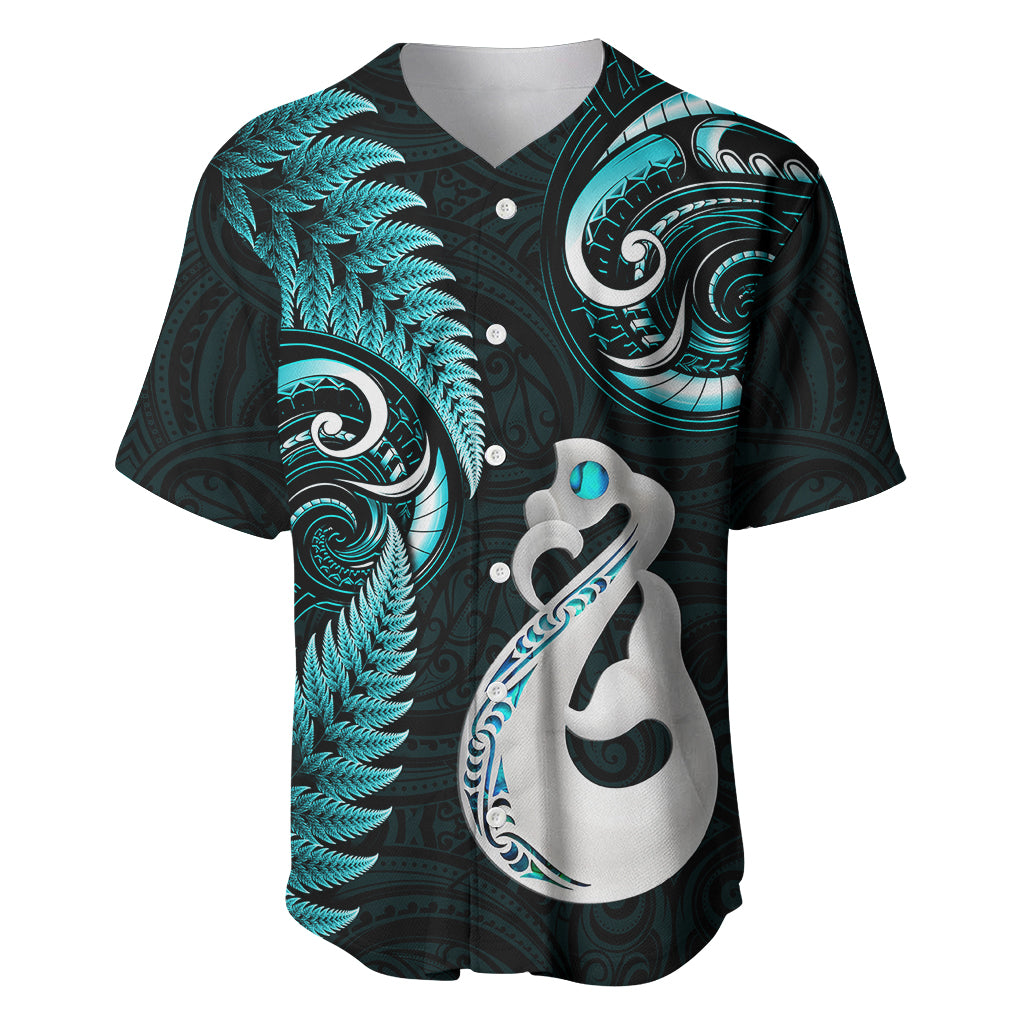 Personalised New Zealand Baseball Jersey Aotearoa Silver Fern With Manaia Maori Unique Turquoise - Vibe Hoodie Shop