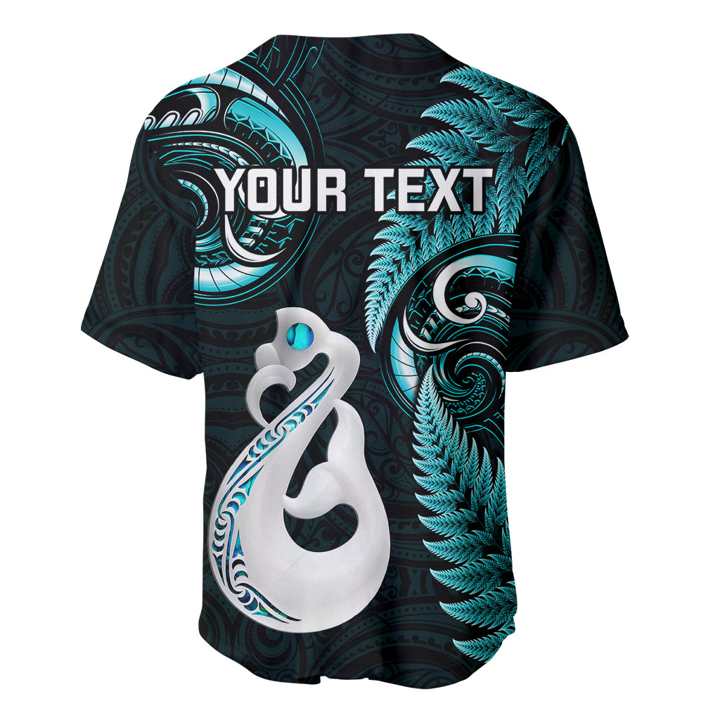 Personalised New Zealand Baseball Jersey Aotearoa Silver Fern With Manaia Maori Unique Turquoise - Vibe Hoodie Shop