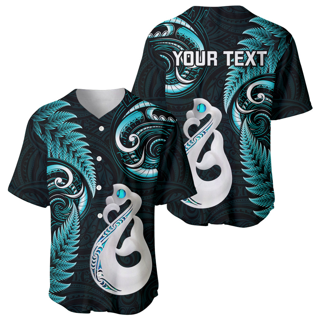 Personalised New Zealand Baseball Jersey Aotearoa Silver Fern With Manaia Maori Unique Turquoise - Vibe Hoodie Shop