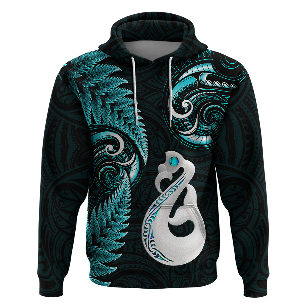 Personalised New Zealand Hoodie Aotearoa Silver Fern With Manaia Maori Unique Turquoise - Vibe Hoodie Shop