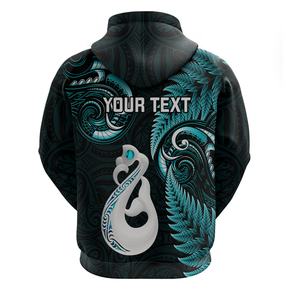 Personalised New Zealand Hoodie Aotearoa Silver Fern With Manaia Maori Unique Turquoise - Vibe Hoodie Shop