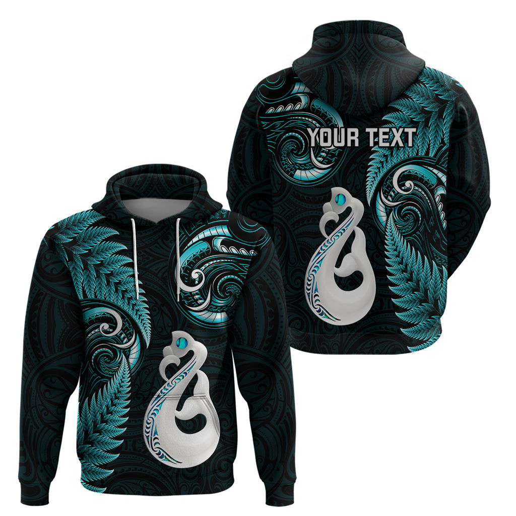 Personalised New Zealand Hoodie Aotearoa Silver Fern With Manaia Maori Unique Turquoise - Vibe Hoodie Shop