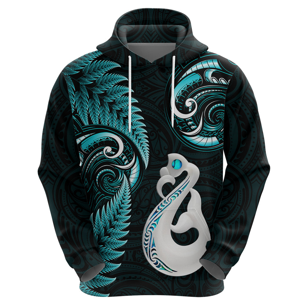 Personalised New Zealand Hoodie Aotearoa Silver Fern With Manaia Maori Unique Turquoise - Vibe Hoodie Shop
