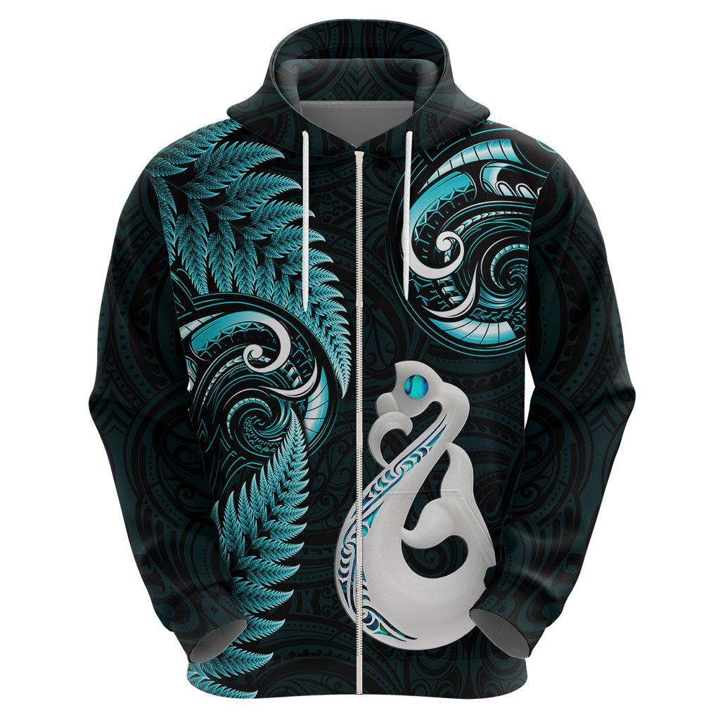 Personalised New Zealand Hoodie Aotearoa Silver Fern With Manaia Maori Unique Turquoise - Vibe Hoodie Shop