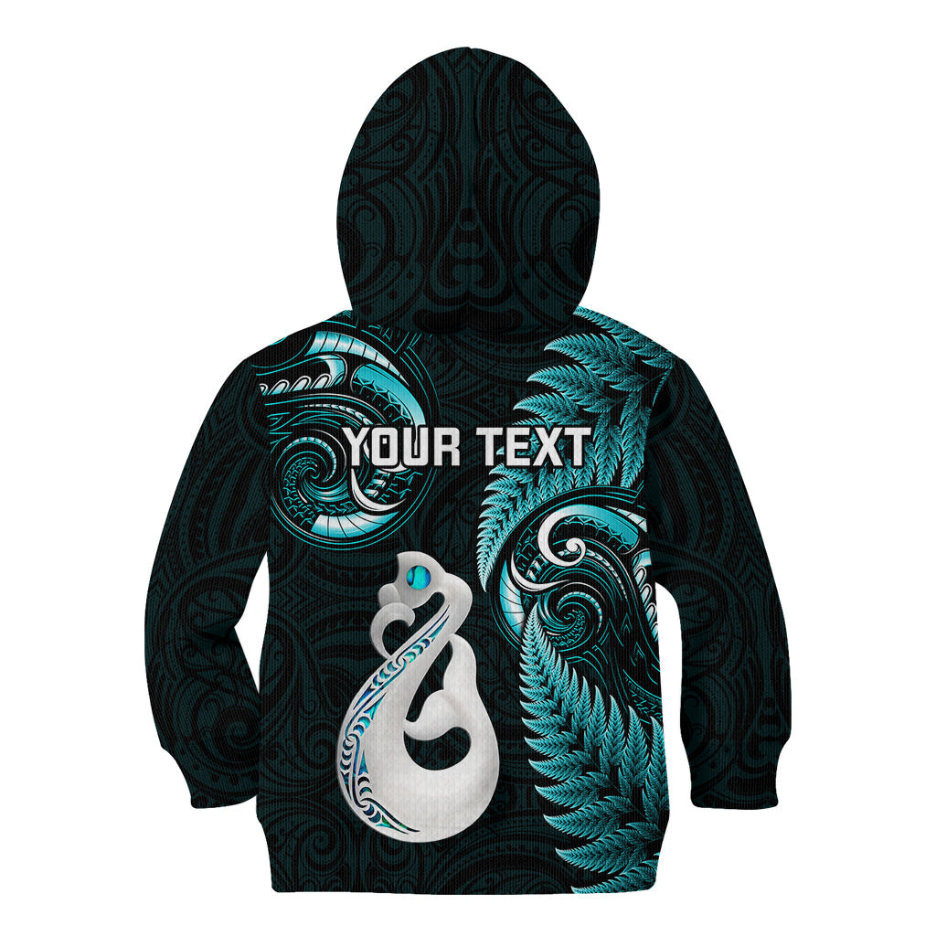 Personalised New Zealand Kid Hoodie Aotearoa Silver Fern With Manaia Maori Unique Turquoise - Vibe Hoodie Shop