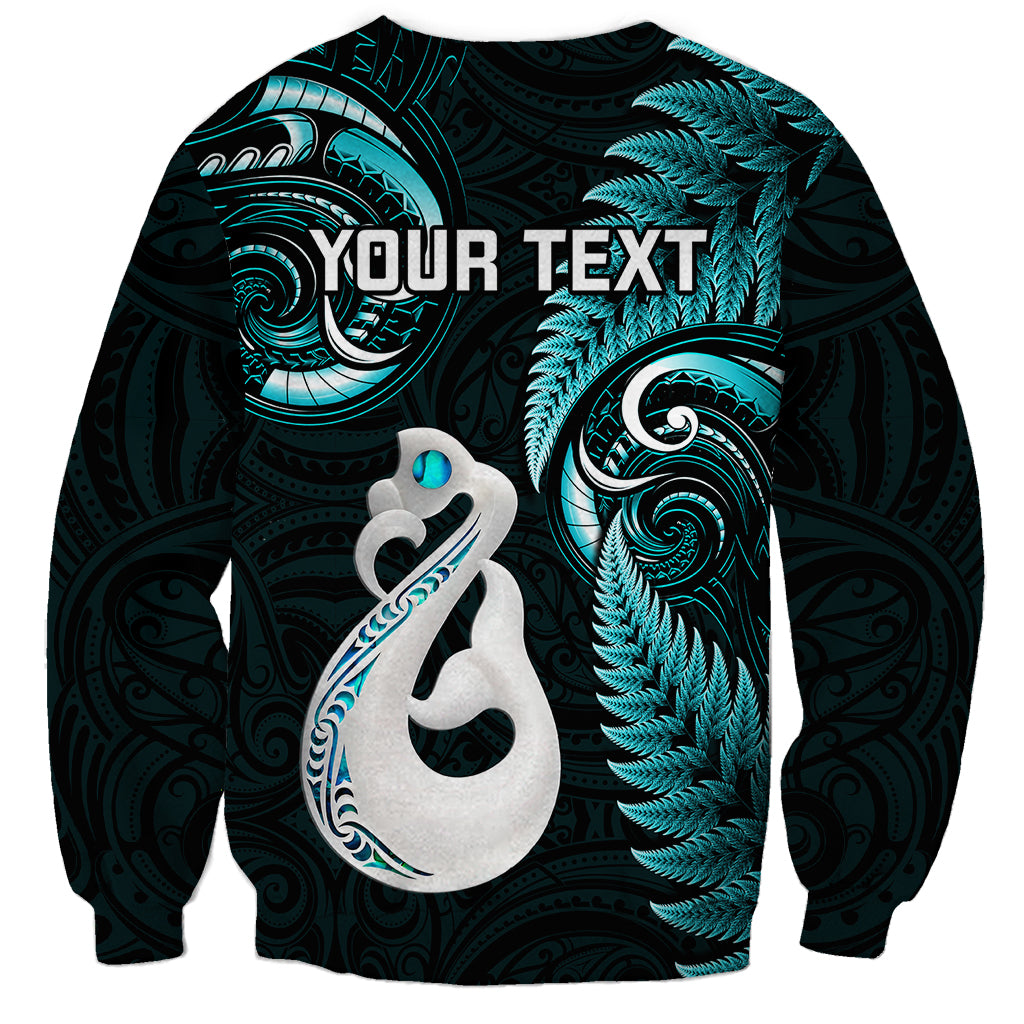 Personalised New Zealand Sweatshirt Aotearoa Silver Fern With Manaia Maori Unique Turquoise - Vibe Hoodie Shop