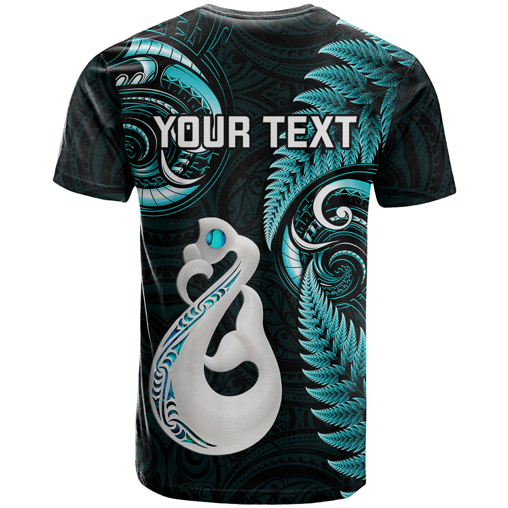 Personalised New Zealand T Shirt Aotearoa Silver Fern With Manaia Maori Unique Turquoise - Vibe Hoodie Shop