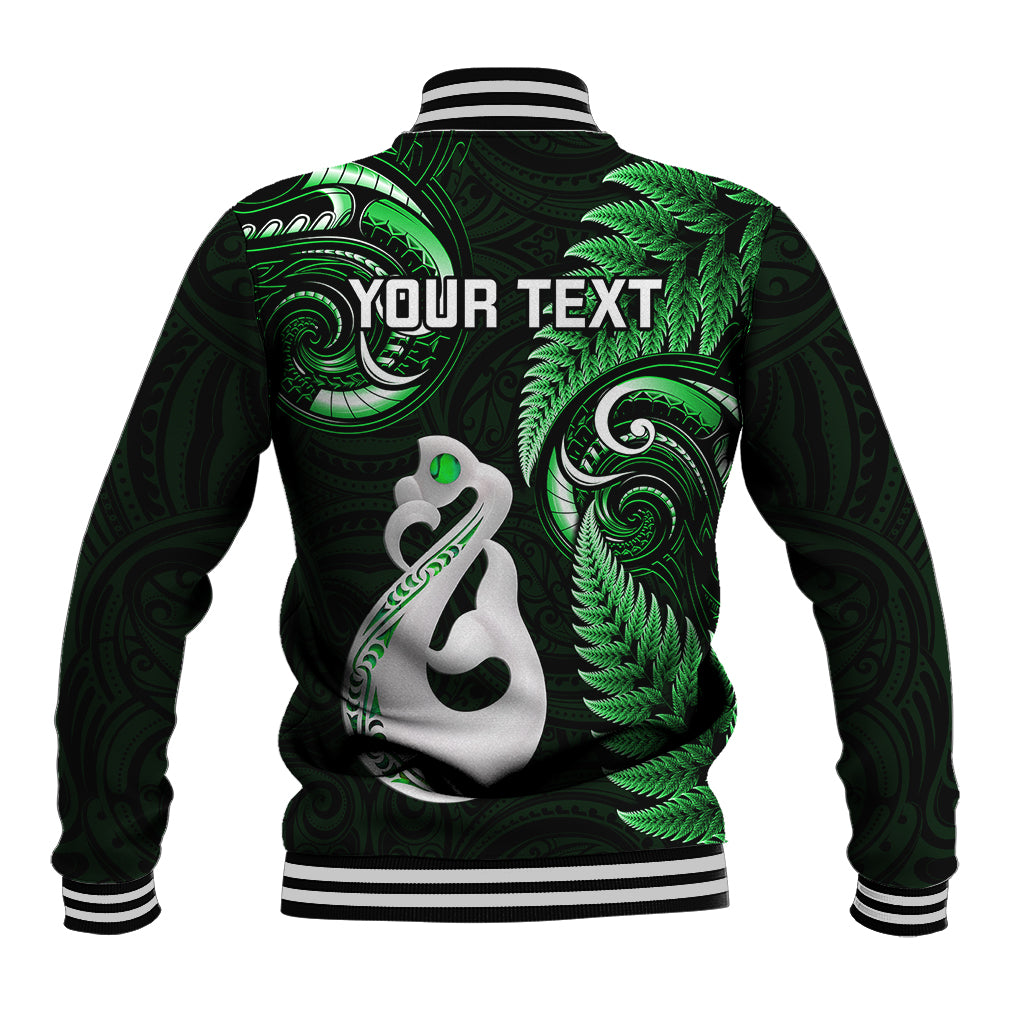 Personalised New Zealand Baseball Jacket Aotearoa Silver Fern With Manaia Maori Unique Green - Vibe Hoodie Shop