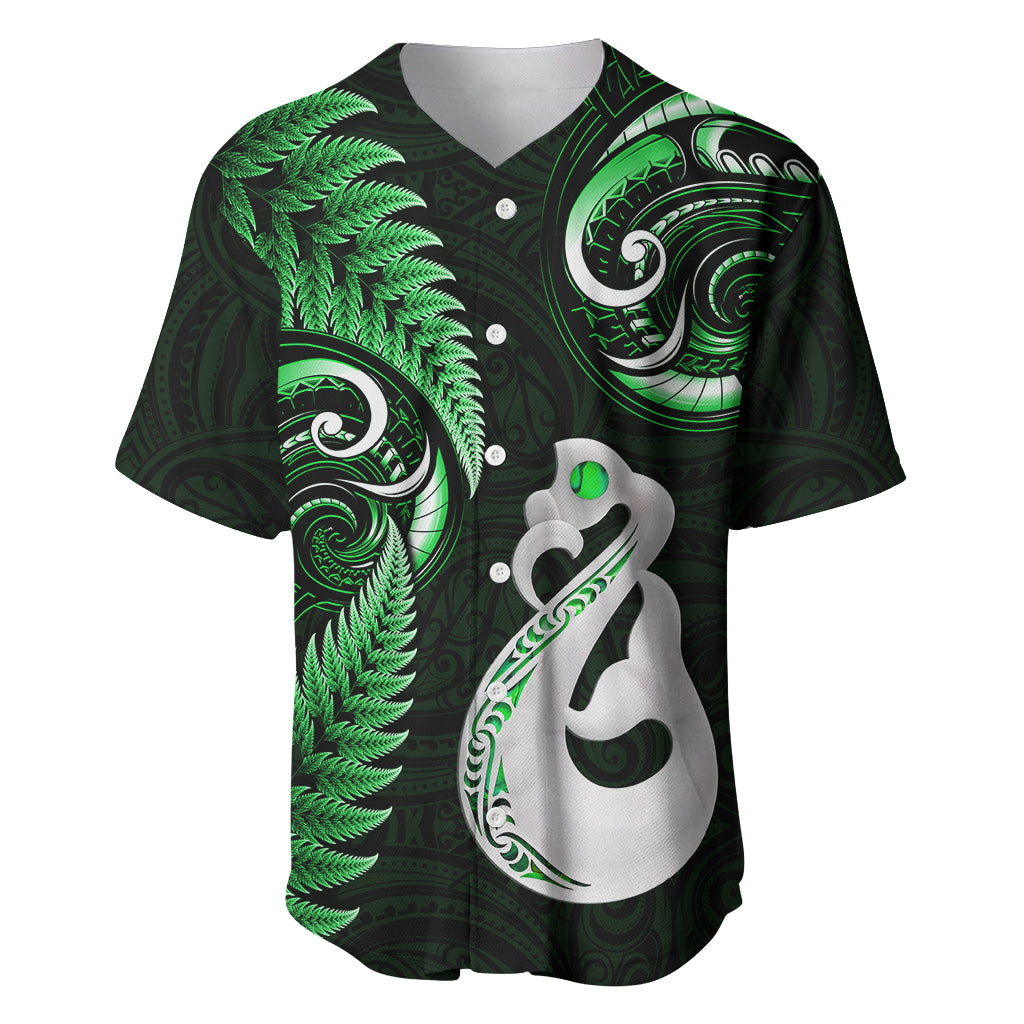 Personalised New Zealand Baseball Jersey Aotearoa Silver Fern With Manaia Maori Unique Green - Vibe Hoodie Shop