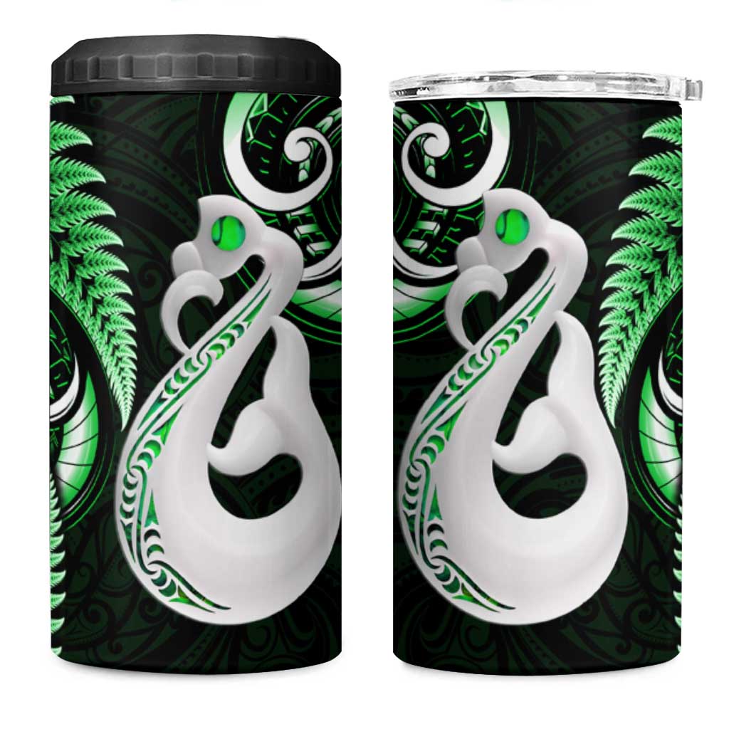 New Zealand 4 in 1 Can Cooler Tumbler Aotearoa Silver Fern With Manaia Maori Unique Green