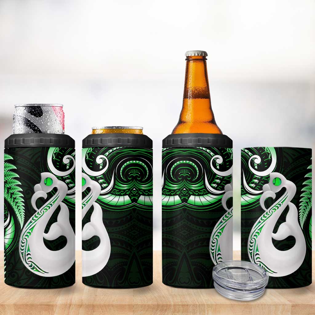 New Zealand 4 in 1 Can Cooler Tumbler Aotearoa Silver Fern With Manaia Maori Unique Green