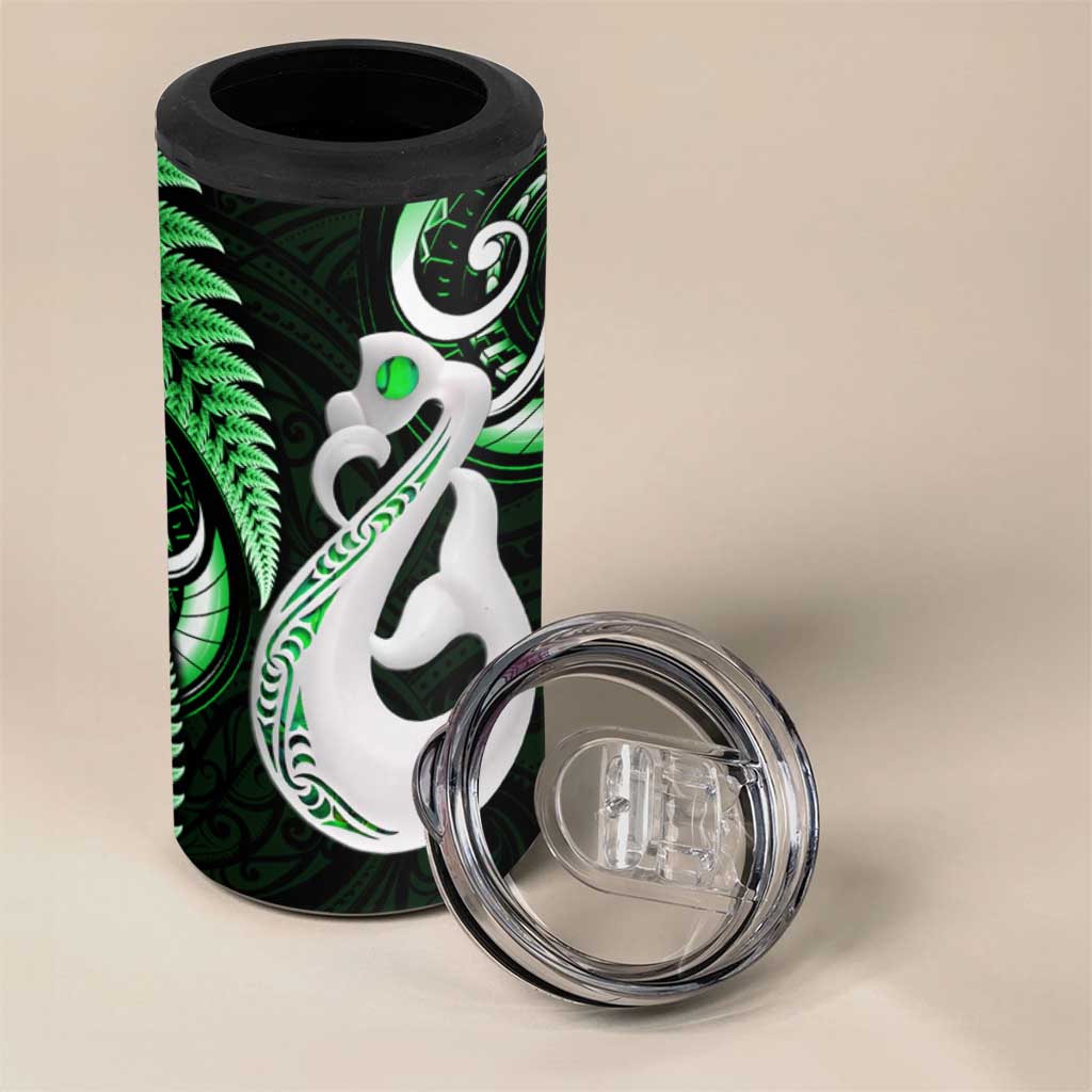 New Zealand 4 in 1 Can Cooler Tumbler Aotearoa Silver Fern With Manaia Maori Unique Green