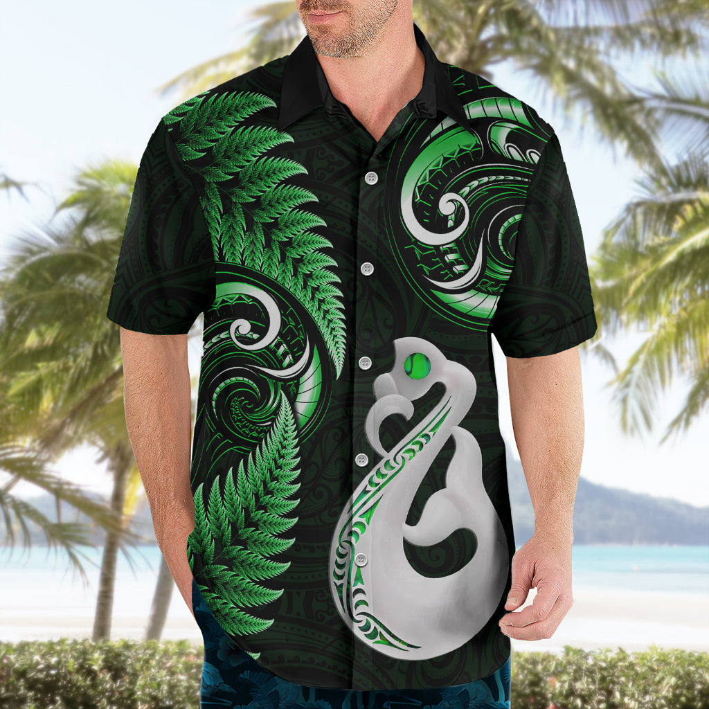 Personalised New Zealand Hawaiian Shirt Aotearoa Silver Fern With Manaia Maori Unique Green - Vibe Hoodie Shop