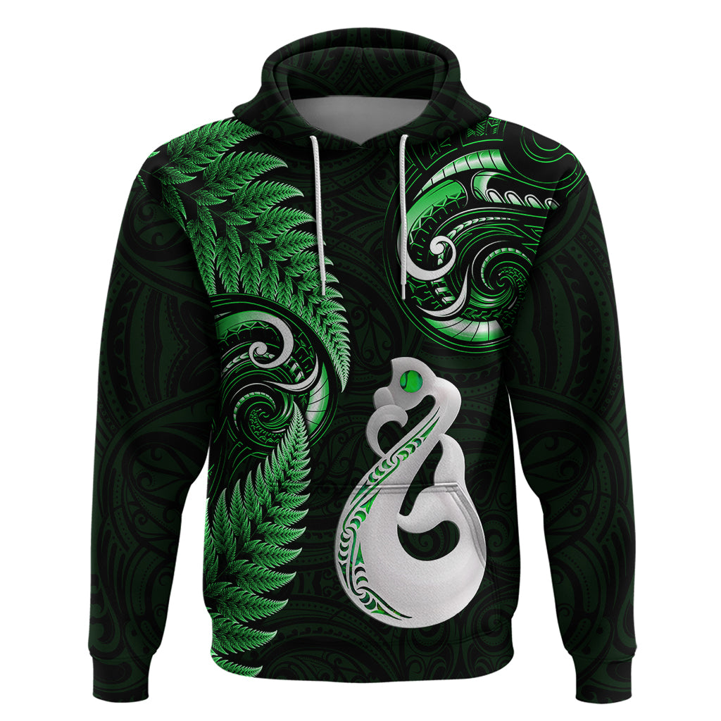 Personalised New Zealand Hoodie Aotearoa Silver Fern With Manaia Maori Unique Green - Vibe Hoodie Shop