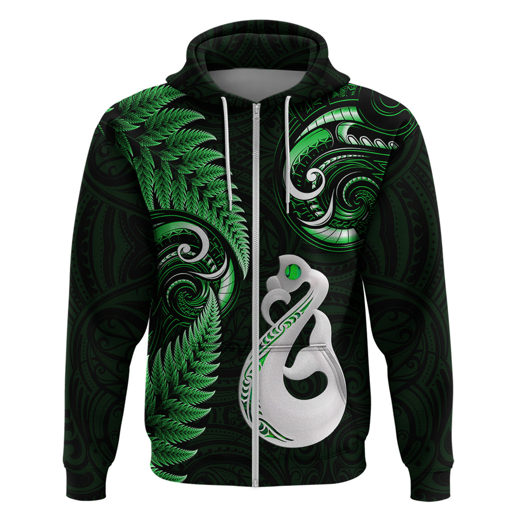 Personalised New Zealand Hoodie Aotearoa Silver Fern With Manaia Maori Unique Green - Vibe Hoodie Shop