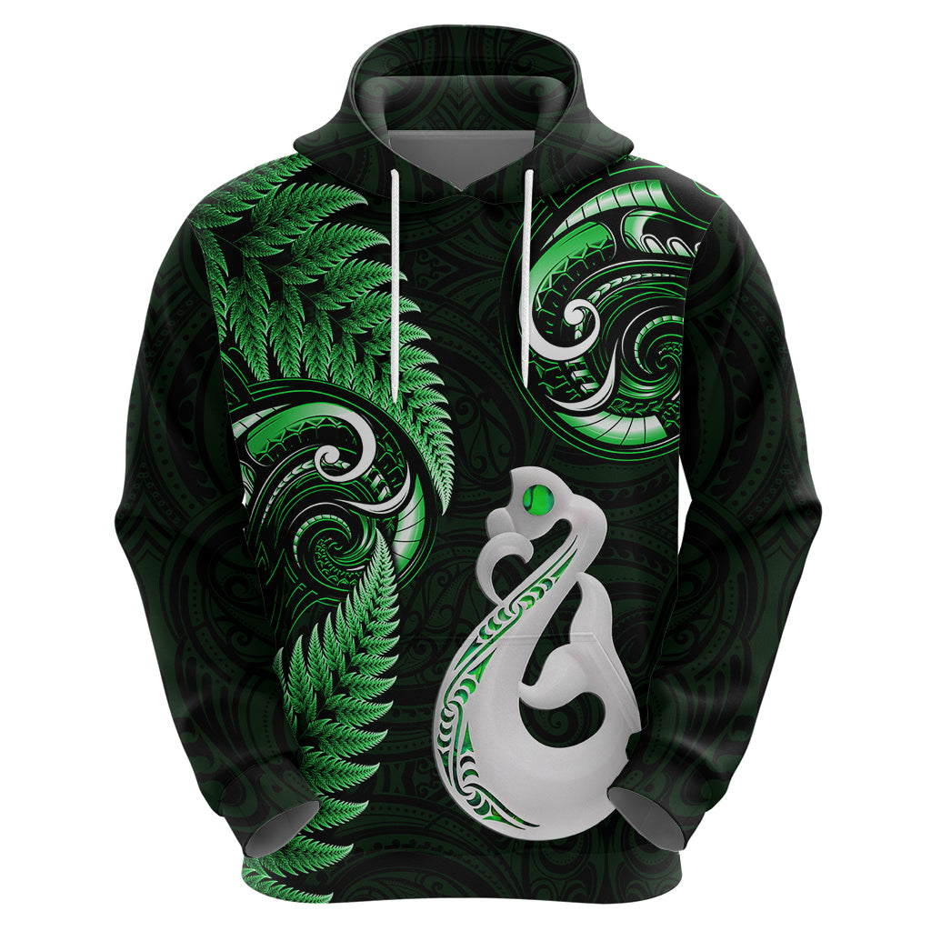 Personalised New Zealand Hoodie Aotearoa Silver Fern With Manaia Maori Unique Green - Vibe Hoodie Shop